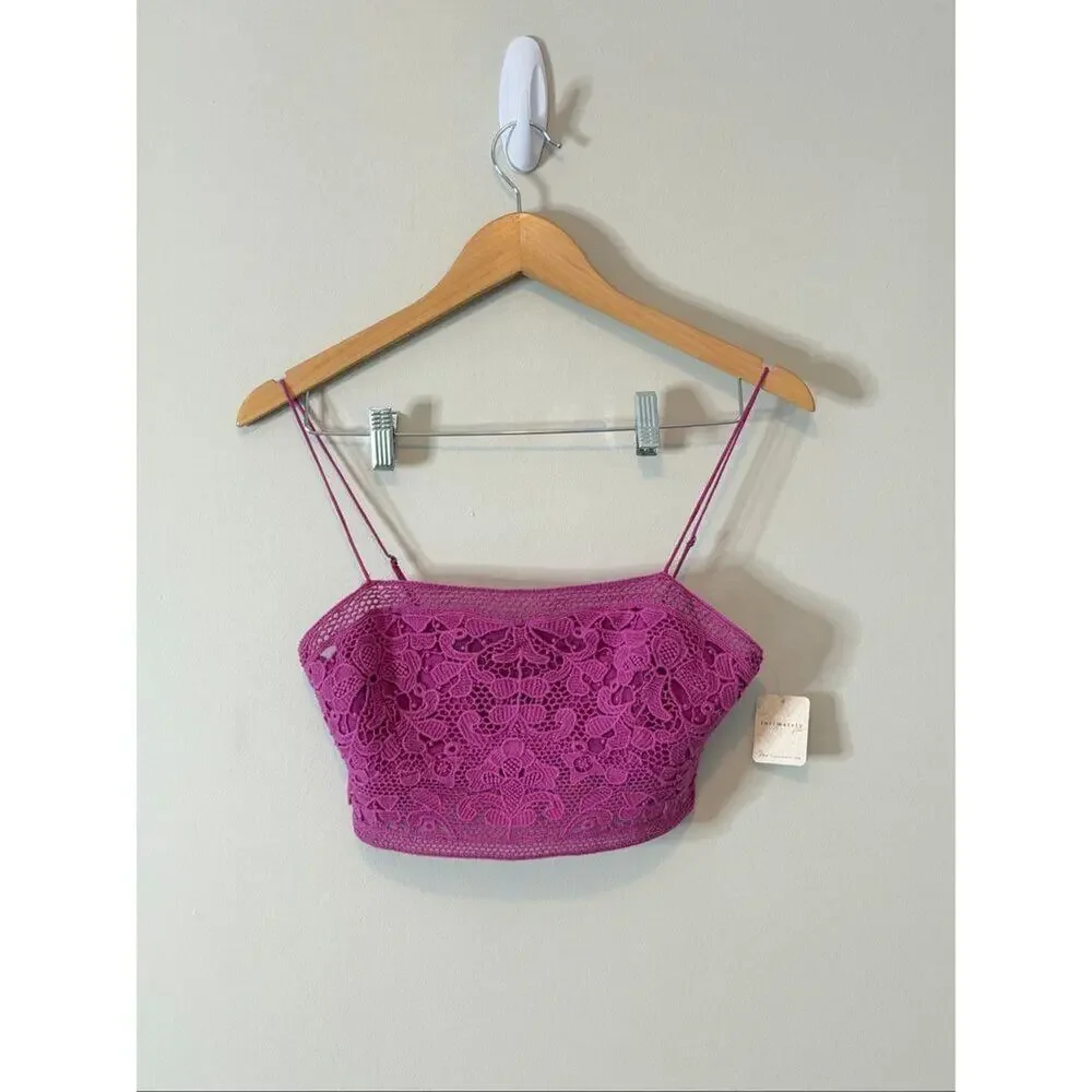 Free People Fp One Lyra Bralette Crochet Embroidered Smocked Strap Top Size M‎